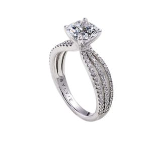Solitaire Round Cut Triple Band Silver Ring