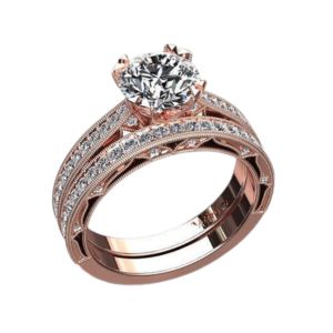 Vintage Solitaire Rose Gold Bridal Ring Set