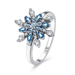 Sparkling Blue Crystal Oval Halo Ring (Silver Plated)