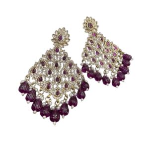Royal Magenta Stone & CZ Diamond Statement Chandbali Earrings