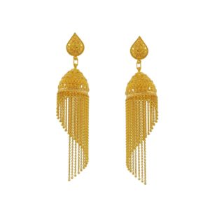 Elegant Gold Tassel Drop Jhumka Earrings