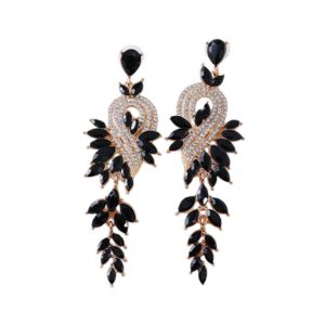 Rose Gold Black Crystal Dangle Earrings