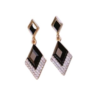 Geometric Black Gemstone & Cubic Zirconia Drop Earrings
