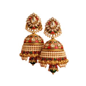 Kundan & Meenakari Pearl Drop Jhumka Earrings