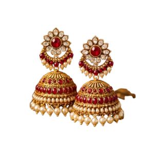 Royal Antique Ruby & Pearl Gold Jhumka Earrings